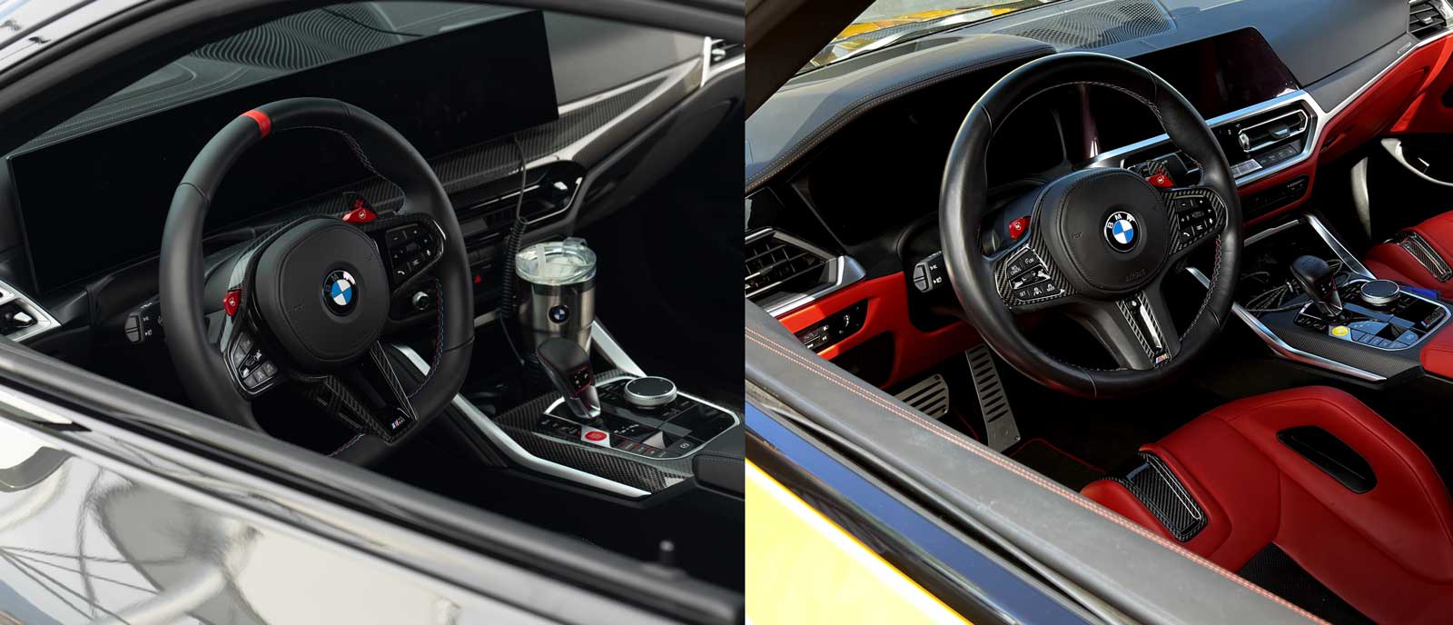 side by side comparison of bmw m4 g82 interiors before the facelift and lci model