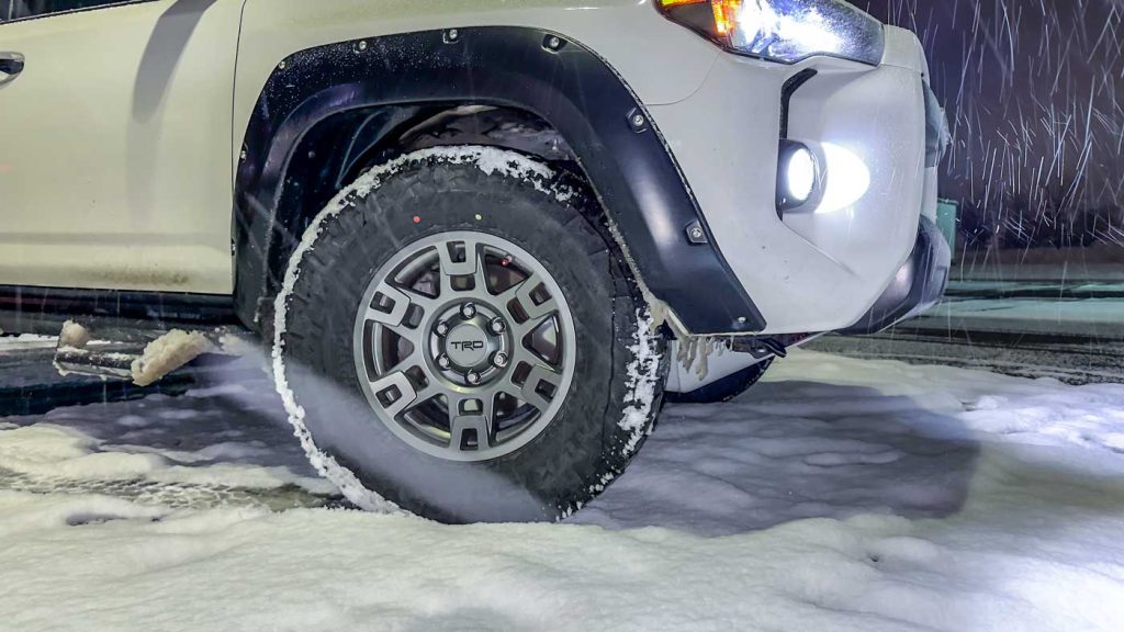 falken wildpeak at4w tires being tested in light snow